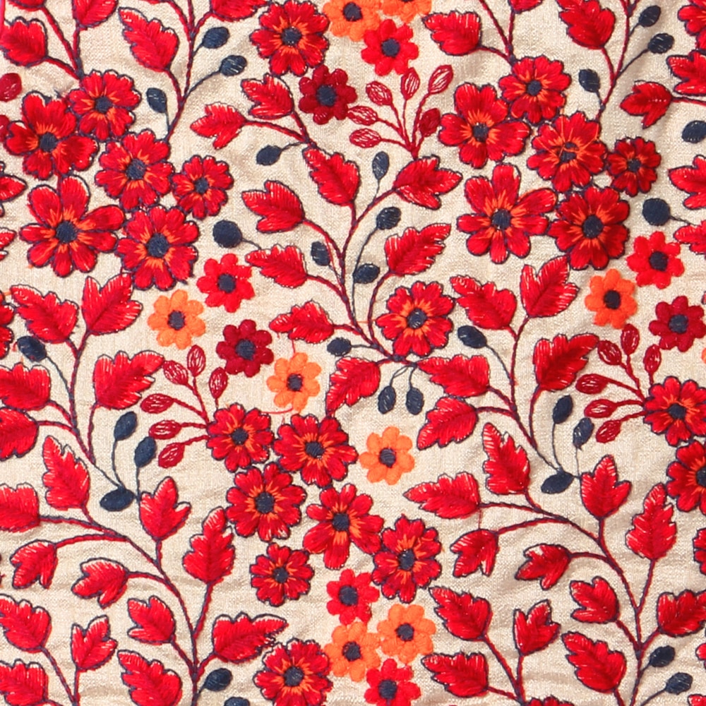 Red Floral Embroidered Three Pc. Lehenga Set - A.T.U.N.