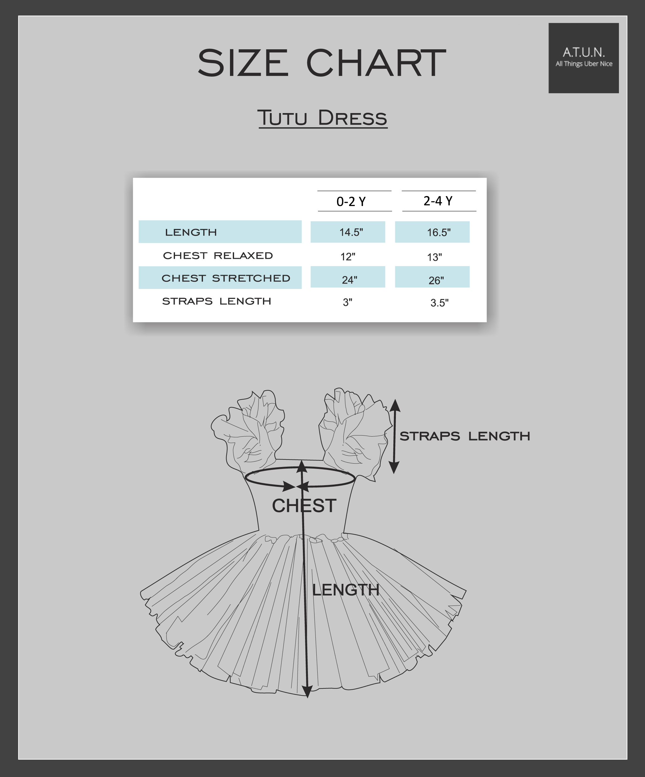 multicolor elasticated crochet tutu dress with ruffle straps and tutu dress size chart