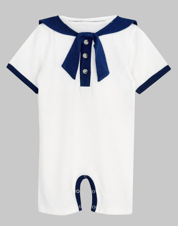 White with Navy Binding Sailor Romper - A.T.U.N.