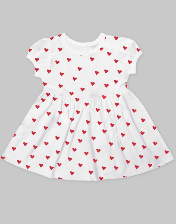 White With Red Heart Print Alice Dress 