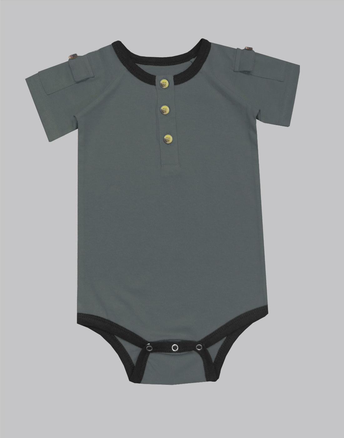 Grey Black Buttonup Flap Bodysuit A.T.U.N.