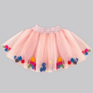 white tulle pom pom skirt