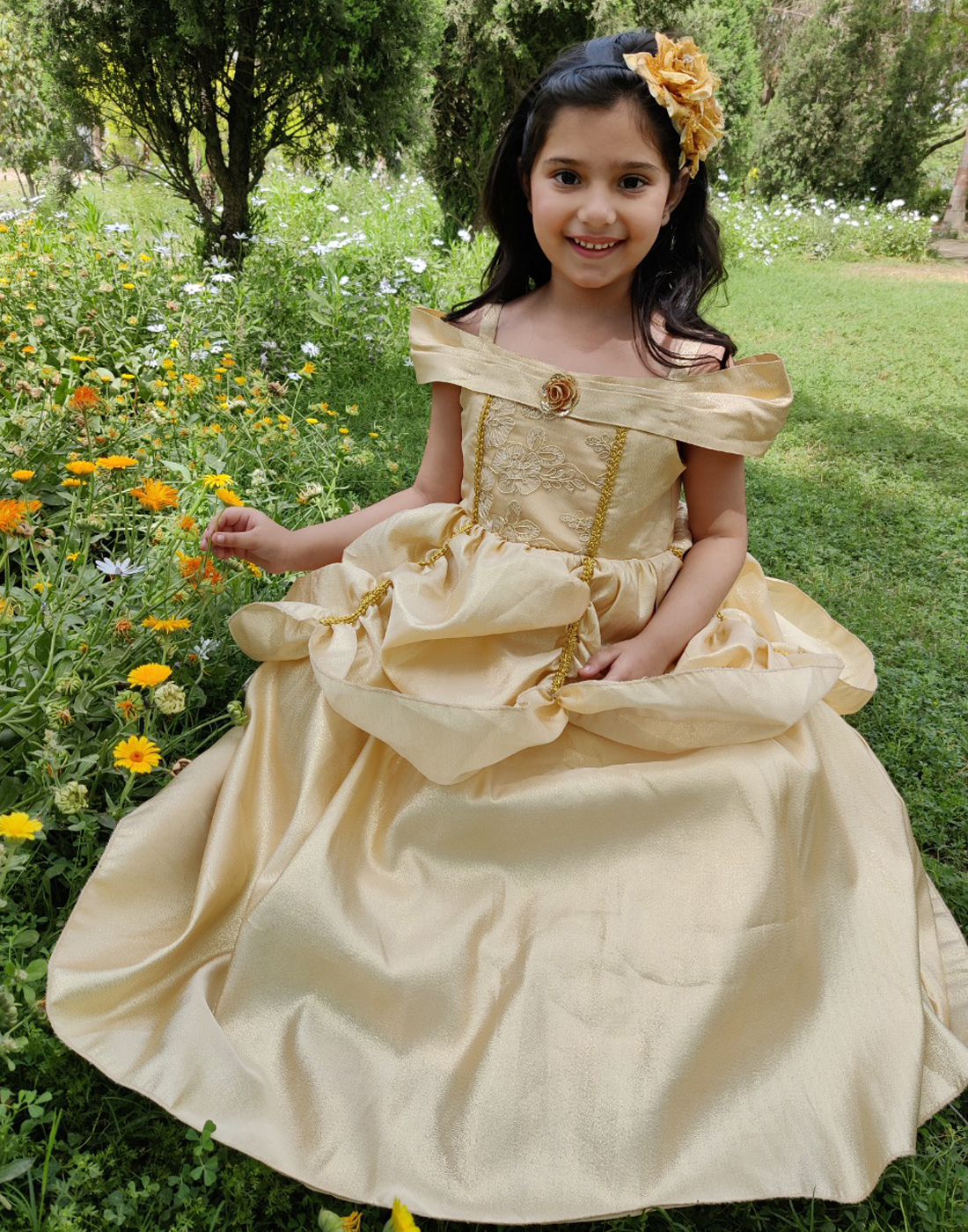 off shoulder gold gown