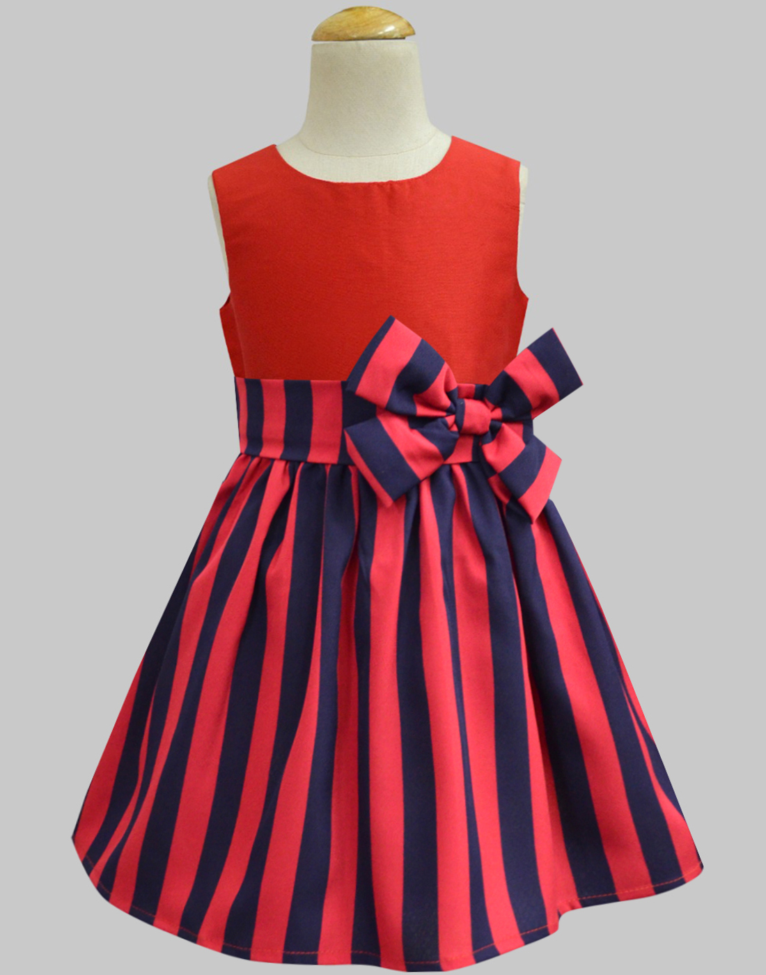 Red with Red - Navy Stripe Double Bow Dress - A.T.U.N.