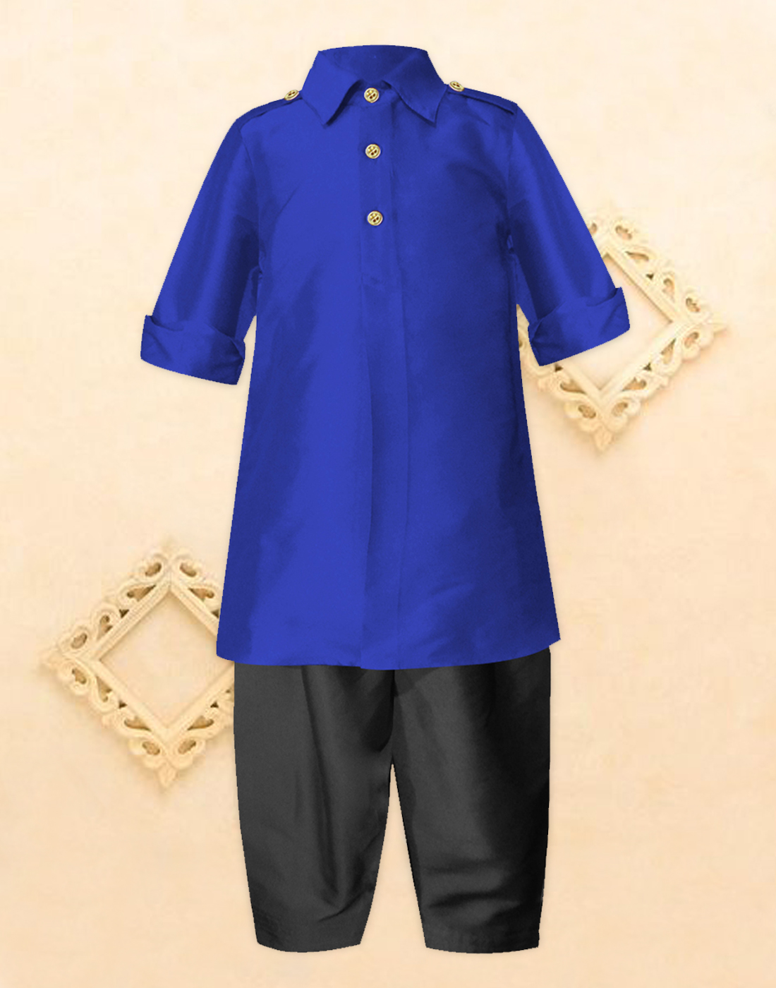 Royal Blue Black Boy s Pathani Suit A.T.U.N