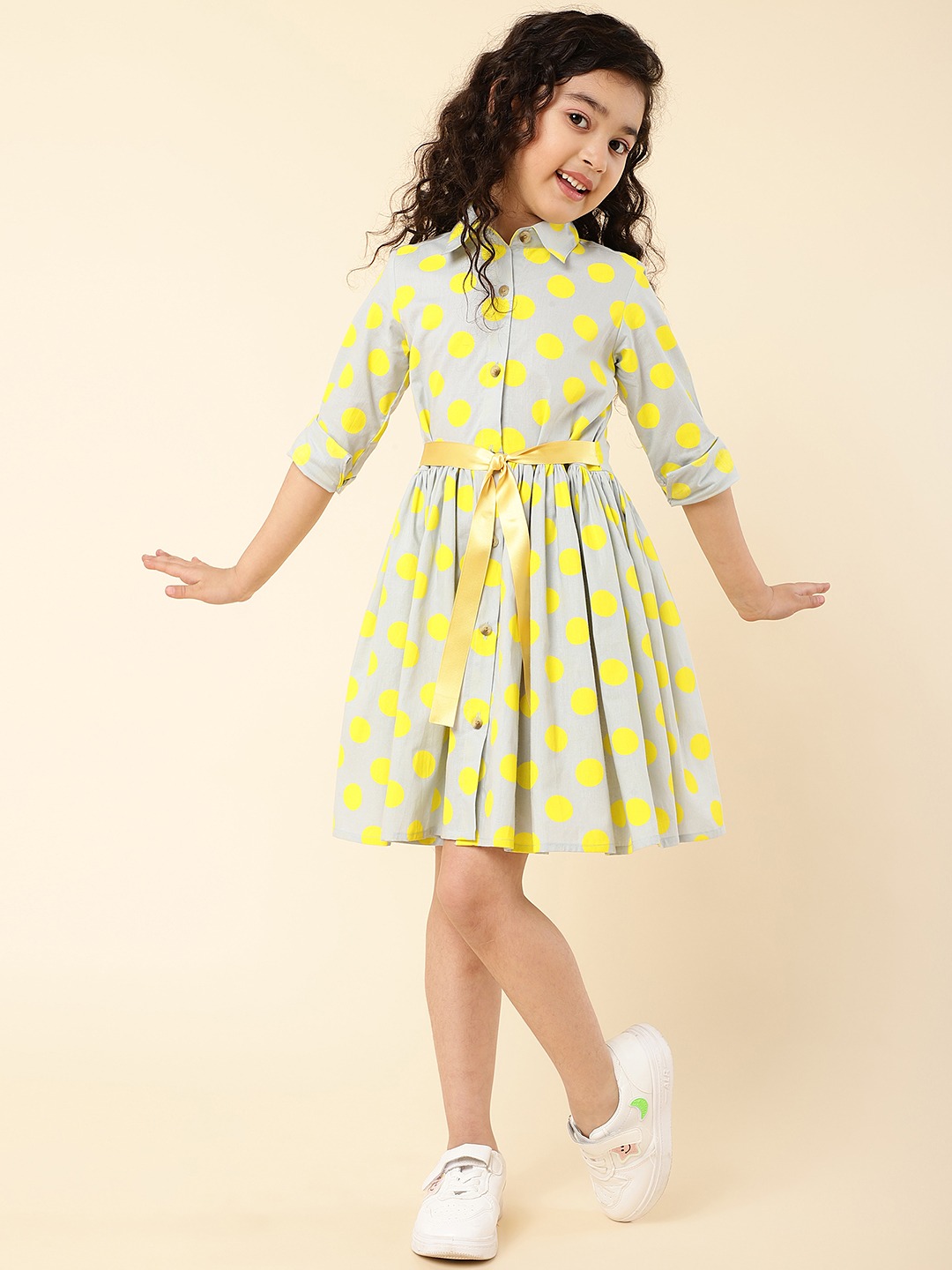 Monnalisa - Girls Yellow Polka Dot Dress | Childrensalon Outlet
