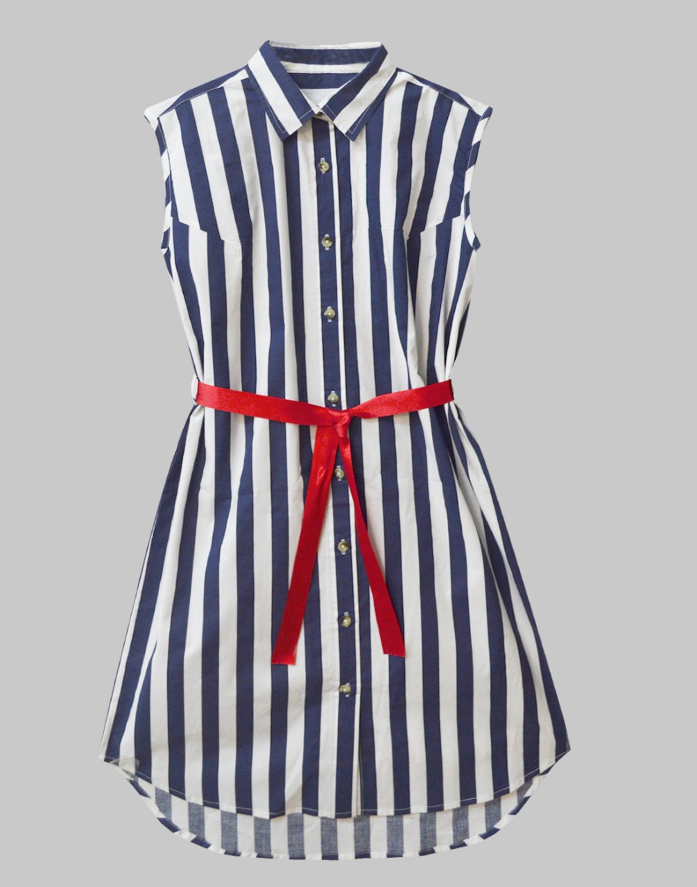 NavyWhite Stripe Women's Sleeveless Shirt Dress A.T.U.N.