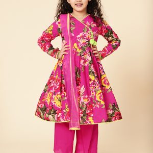 floral Anarkali set in pink