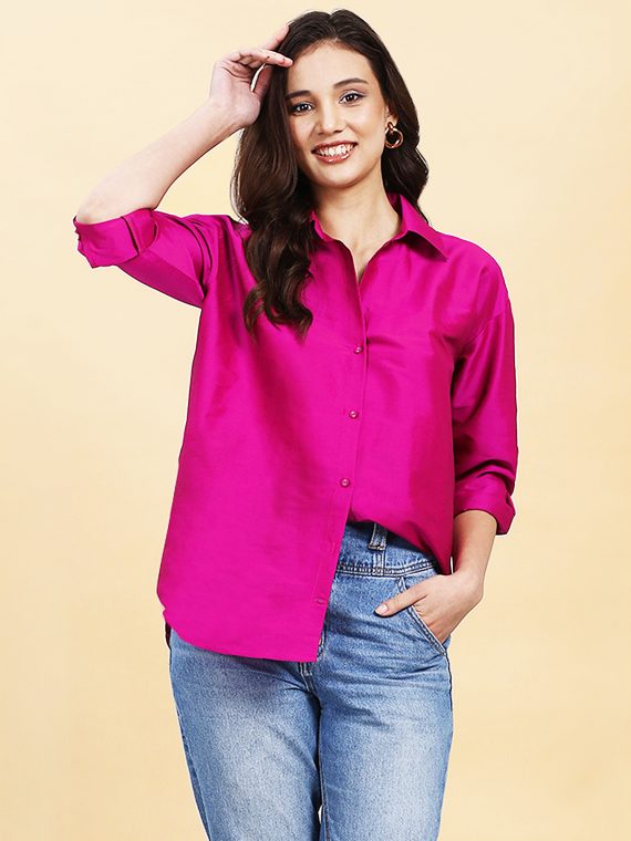 Fuchsia Casual Party Formal Versatile Women's Shirt - A.T.U.N.