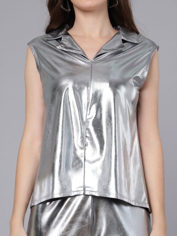Silver top in metallic for women