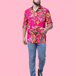 Fuchsia floral shirt for men
