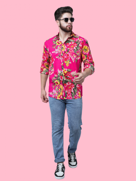 Fuchsia floral shirt for men