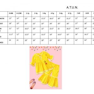 Size Chart of Kurta Pyjama Set for Girls