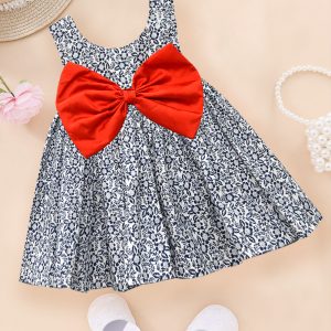 Navy Ditsy Pam Bow Dress