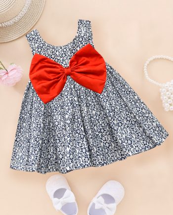 Navy Ditsy Pam Bow Dress