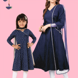 Navy Polka Dot Anarkali Set