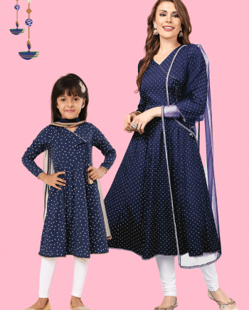 Navy Polka Dot Anarkali Set