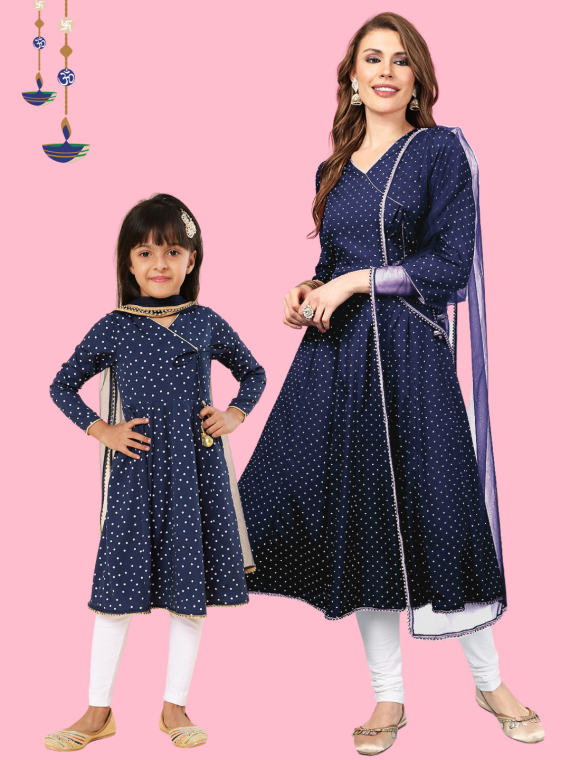 Navy Polka Dot Anarkali Set