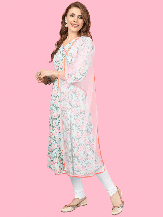 White Floral Anarkali for women