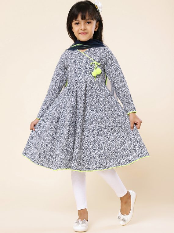 Floral Ditsy Angrakha Kurta for Girls