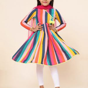 Multi Stripe Angrakha Kurta by A.T.U.N.