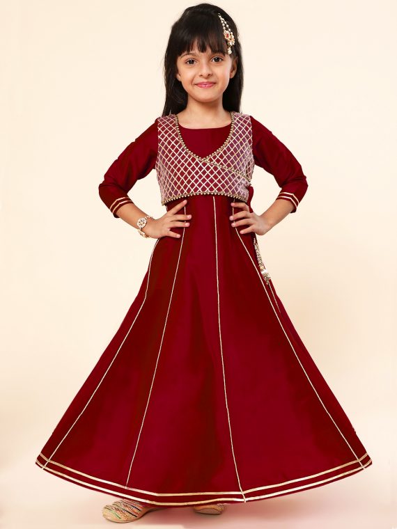 Buy UNIQUE CREATION Kids and Girls Satin Semi-stitched Embroidered anarkali  Gown Size 34 age 12 to 13 Color-Green at Amazon.in