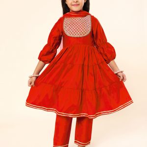 Red Kurta with pants and dupatta