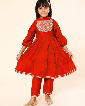 Red Kurta with pants and dupatta