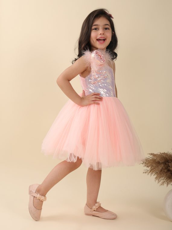 Peach glitter dress sales