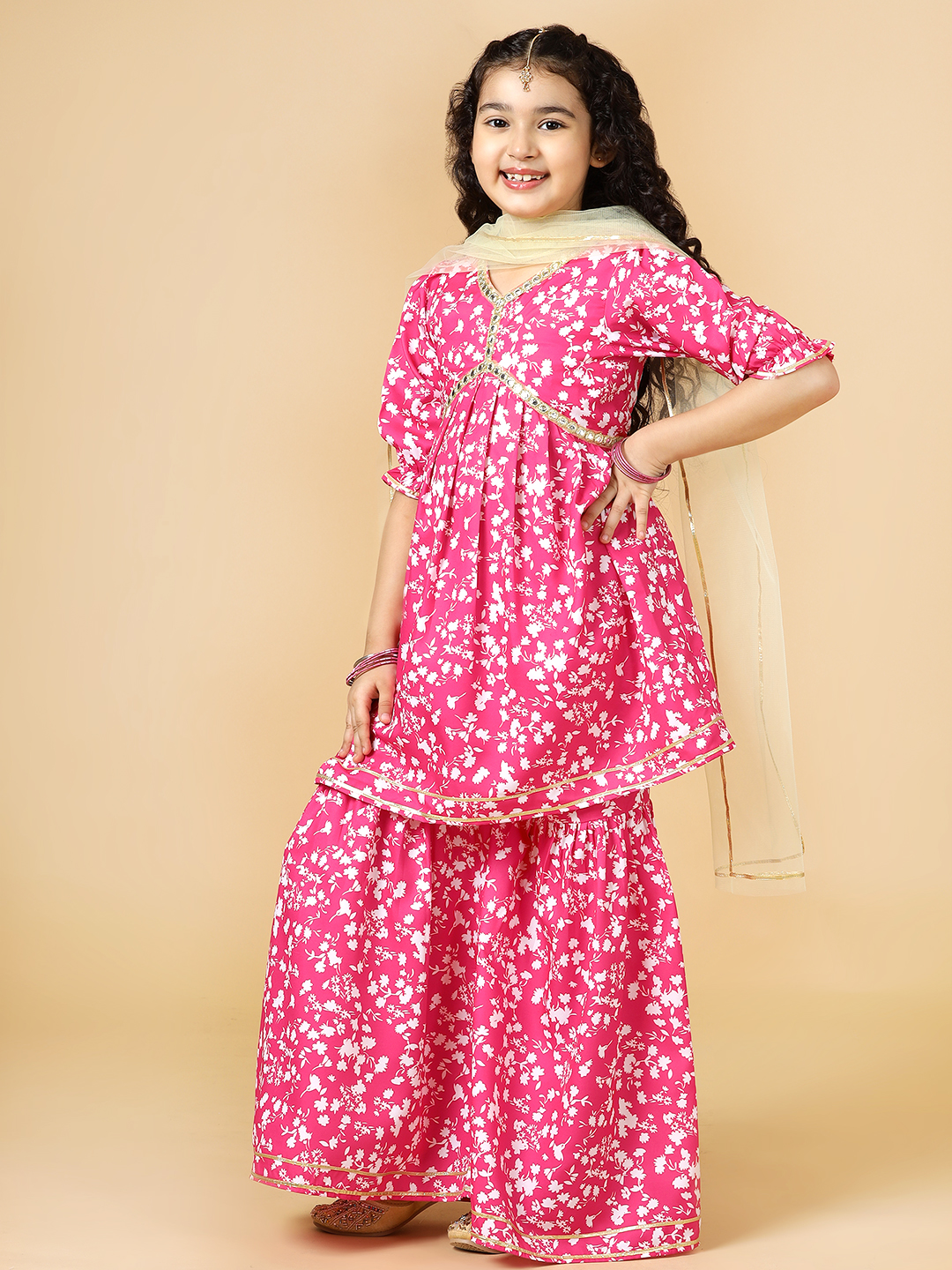 fuchsia white printed alia cut sharara set-2