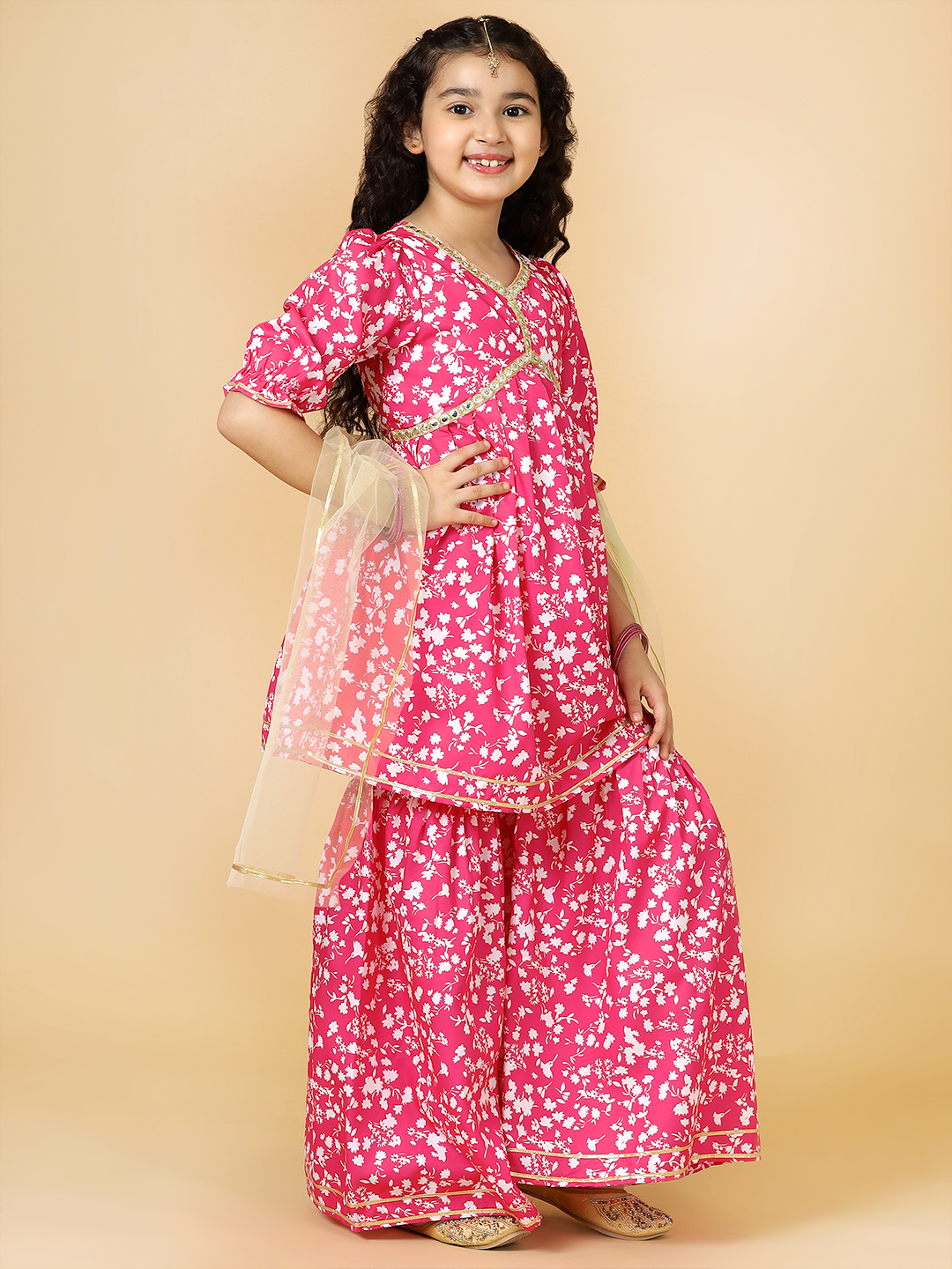 fuchsia white printed alia cut sharara set-3
