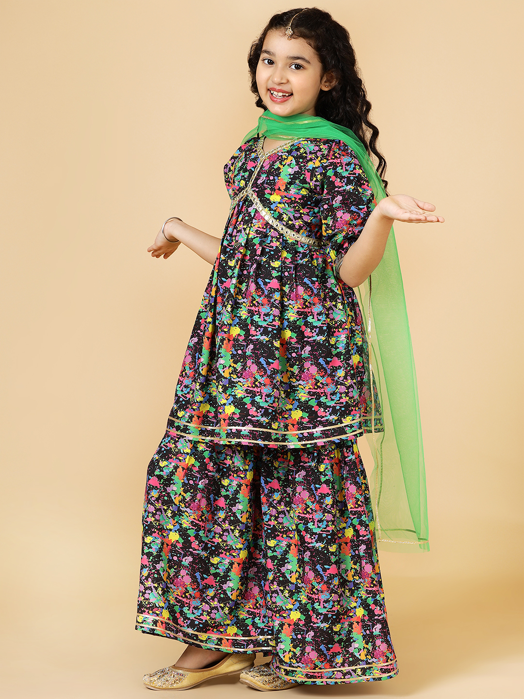 multicolor black splash printed alia cut sharara set-3