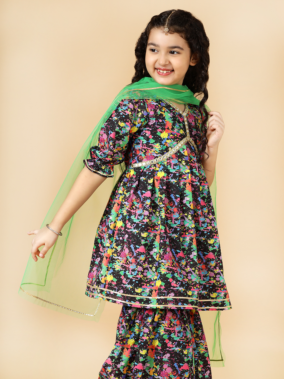multicolor black splash printed alia cut sharara set-4