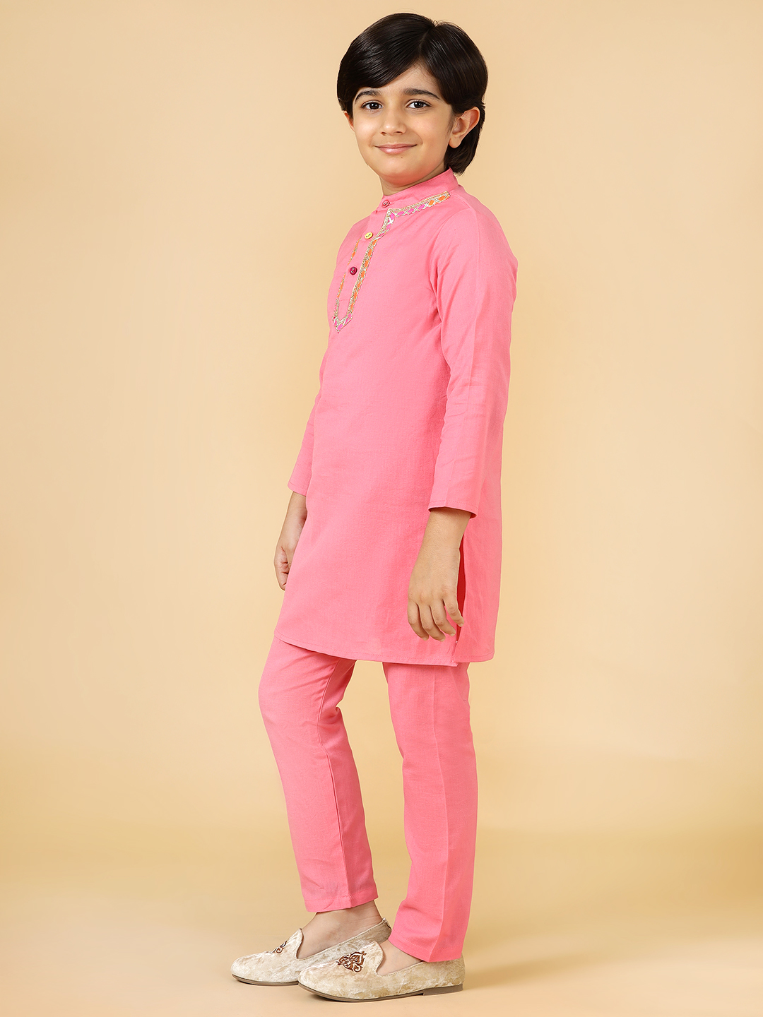 pink linen kurta set-3