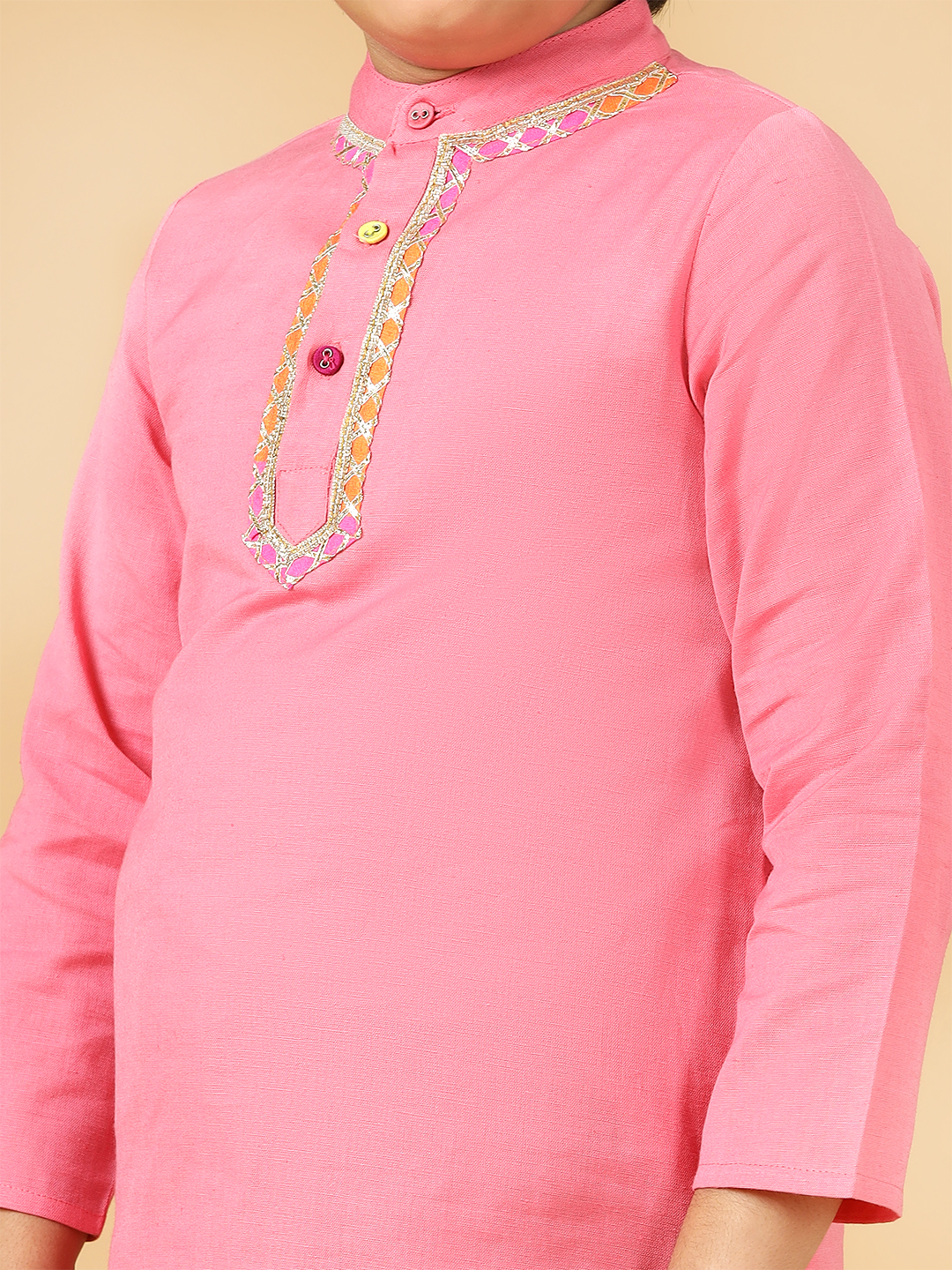pink linen kurta set-5