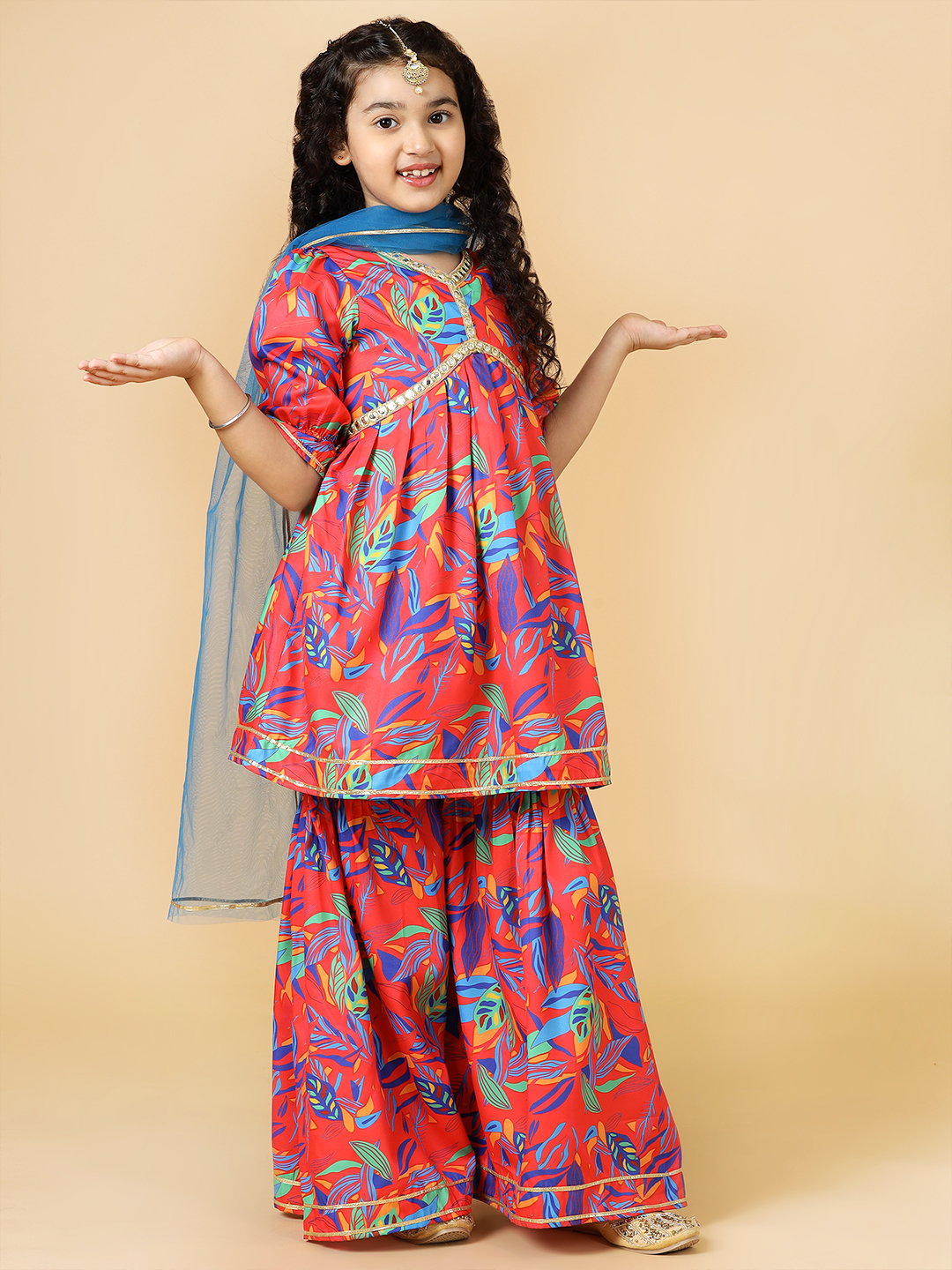red floral printed alia cut sharara set-2