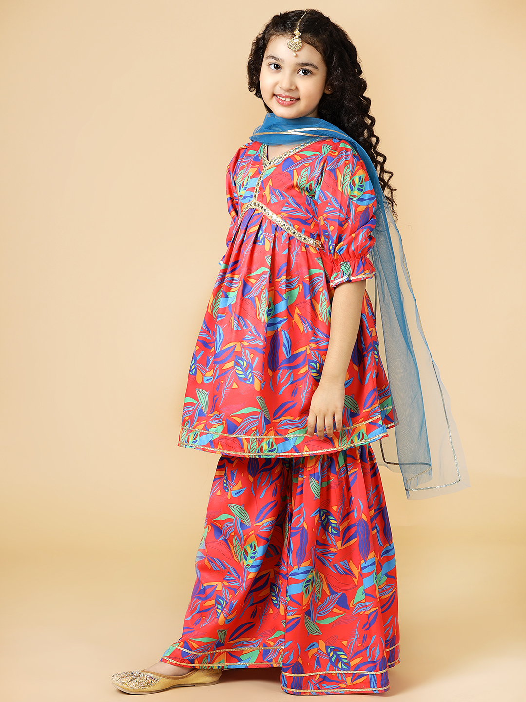 red floral printed alia cut sharara set-3