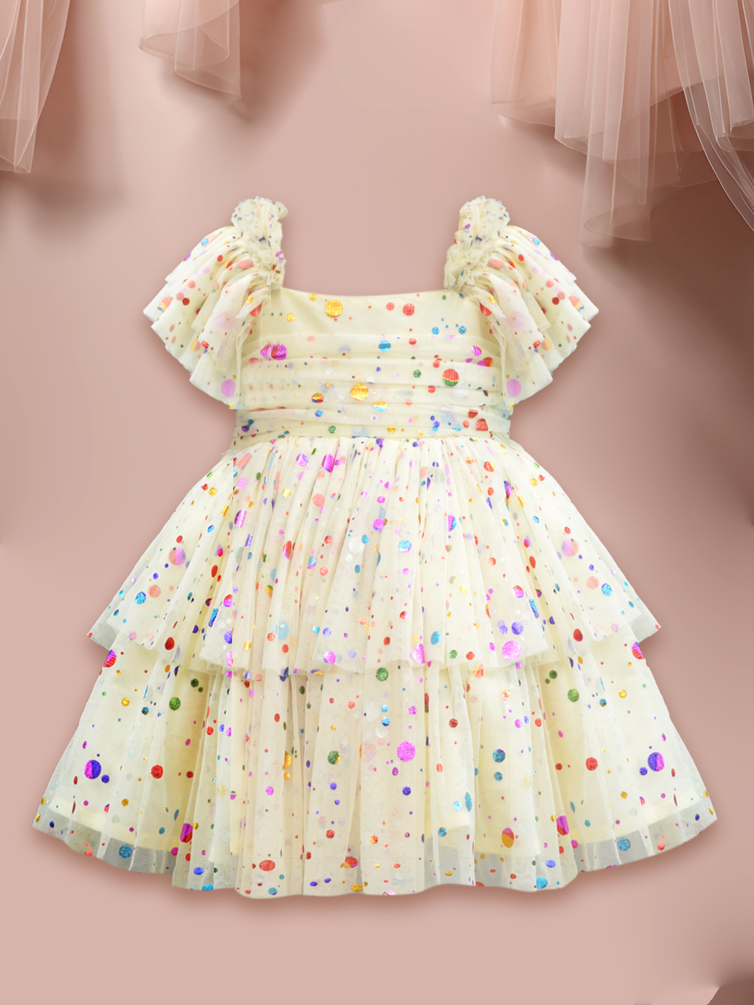 polka dot foil print dress-3