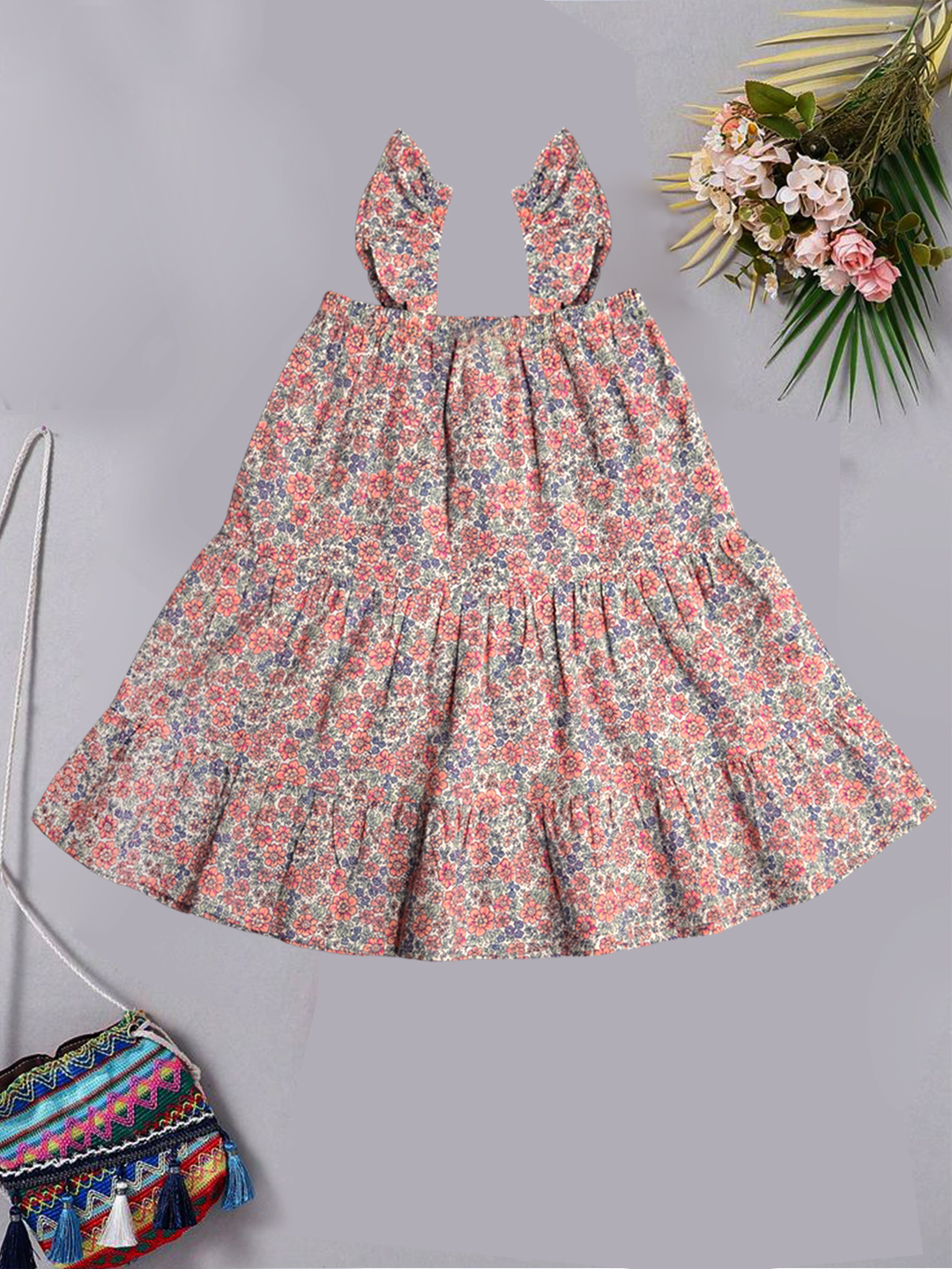 multi ditsy floral girls dress-3